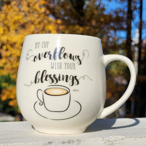 Set‎ of 2 Ceramic Coffee Mug Double Sided My Cup Overflows With Your Blessings - Picture 3 of 14